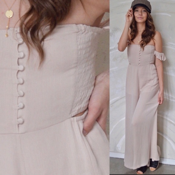 Boutique Pants - NWT Boho Off-The-Shoulder Smocked Jumpsuit